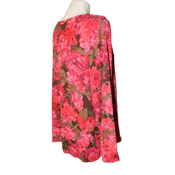 J. Jill Long Sleeve V Neck Pink Brown Floral Blouse Rayon Size Large - Picture 2 of 7